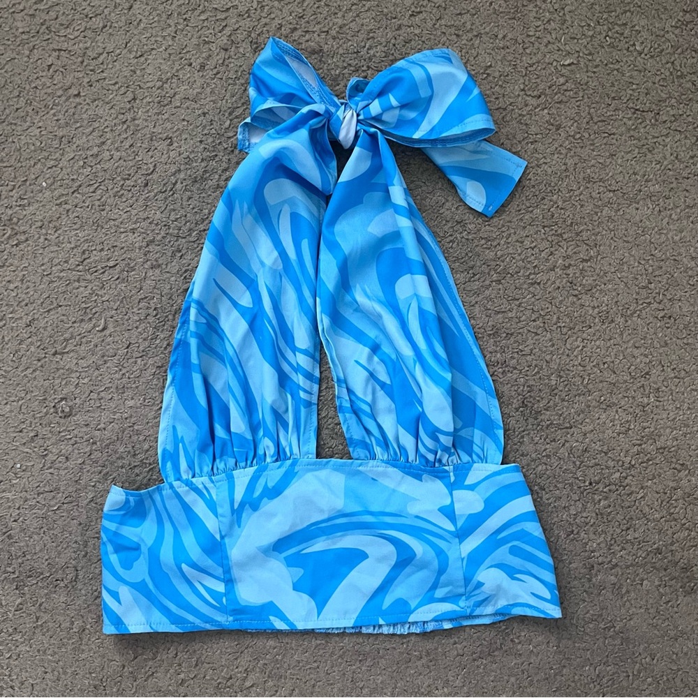 Retro Blue Halter Top